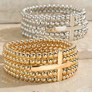Multi Layer Bead Cross Bracelet